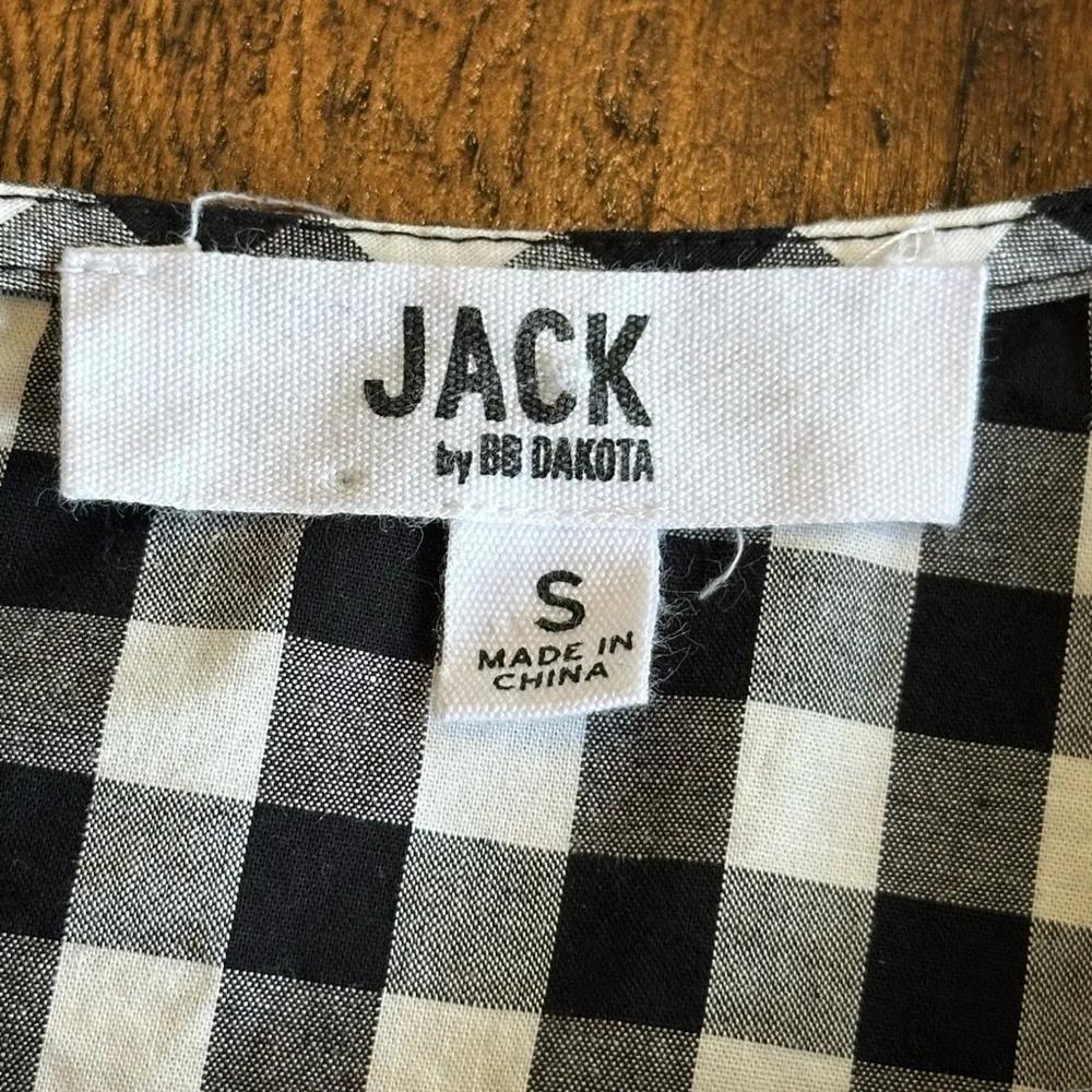 Jack by BB Dakota | “Seen It All” Black & White Gingham Top, Tie Sleeves, Size S